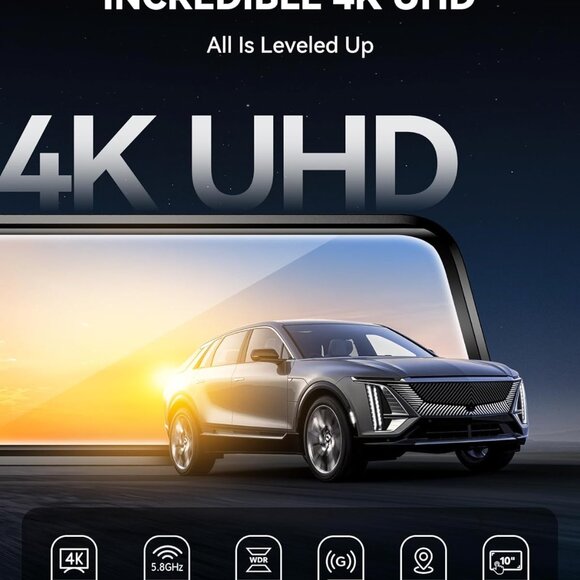 WOLFBOX G930 4K 10" Rear View Mirror Camera with 5.8GHz WiFi, Dash Cam Front and - Picture 2 of 8